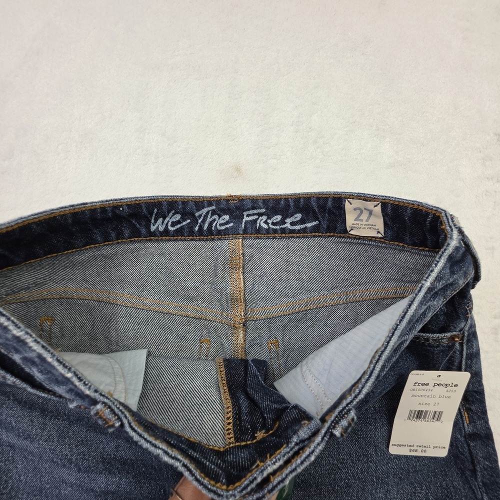 Free People Denim Mini Skirt Womens 27 Frayed Hem Raw Edge Boho Festival NWT - Picture 3 of 8